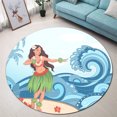 thumbnail image 5 of Hawaiian Hula Dance Cartoon Hibiscus Wave Round Carpet - AH, 5 of 5