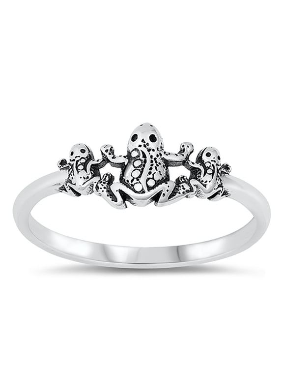 Sterling Silver Three Frogs Ring Size 6