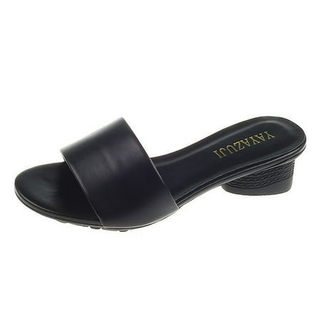 OJSFQUFP Sandals Women Dressy Summer Fashion Women Beach Slip On Casual Open Toe Non Slip Square Heels Breathable Slippers Shoes Sandals Fun Slippers for Women Black 40