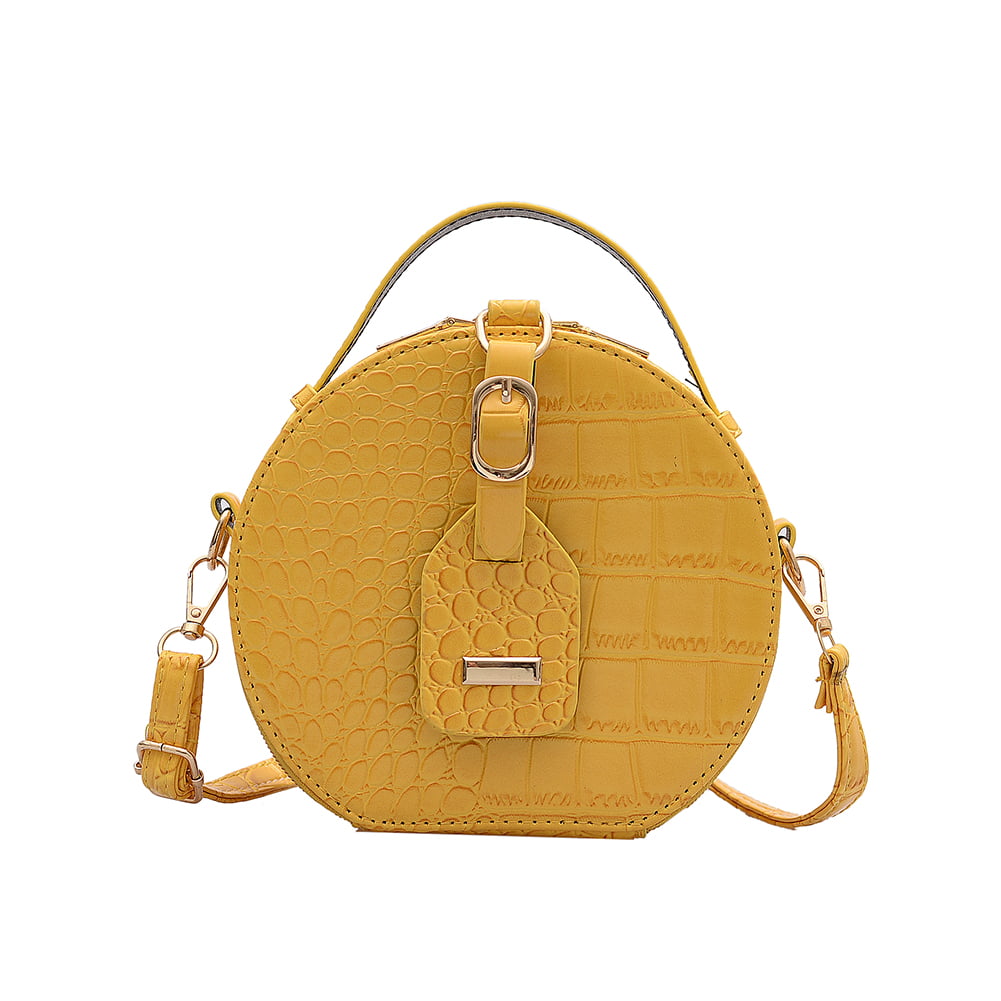 Women Circular Bags Teenager Girl Portable Scrub Leather Round Shoulder Handbag 