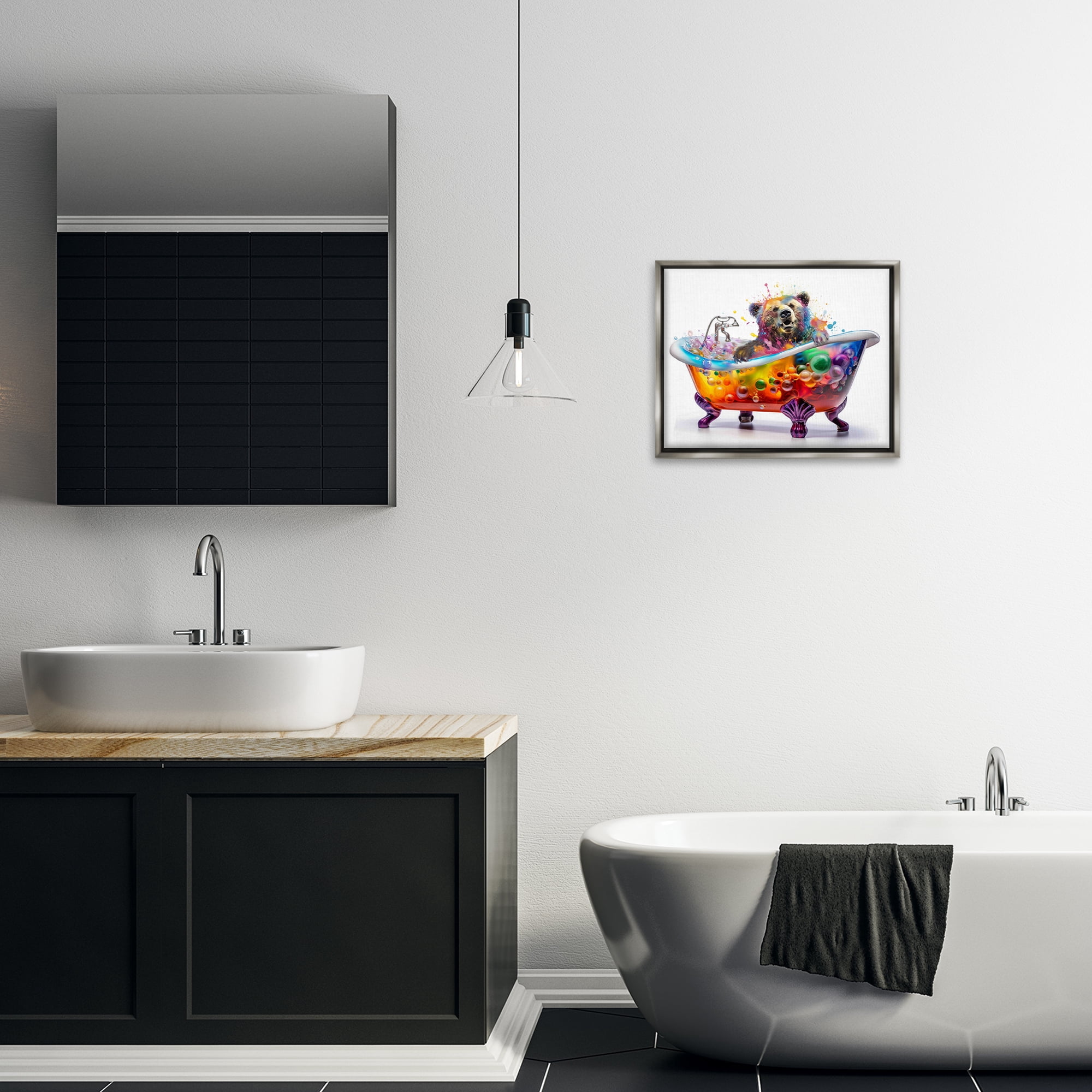Stupell Industries Modern Bold Bubble Bath Typography Painting Gray Floater Framed Canvas Art Print Wall Art, 21 x 17