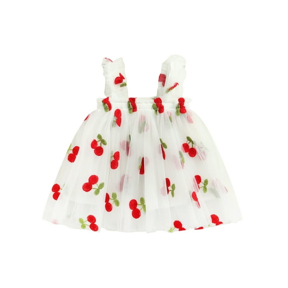 Wassery Toddler Kids Girls Princess Dress Daisy/Fruit Embroidery Sleeveless Sling Dress Summer Casual Mesh Tulle Fluffy Dress Pageant Party Princess Kids Dance Gown