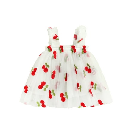 

Frobukio Toddler Kids Girls Princess Dress Daisy Embroidery Sleeveless Sling Dress Summer Mesh Tulle Fluffy Dress White Cherry 4-5 Years