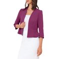 thumbnail image 4 of Elegant Crop Blazer for Women's Open Front Collarless 3/4 Sleeve Peplum Business Suit Jacket XS Purple, 4 of 6