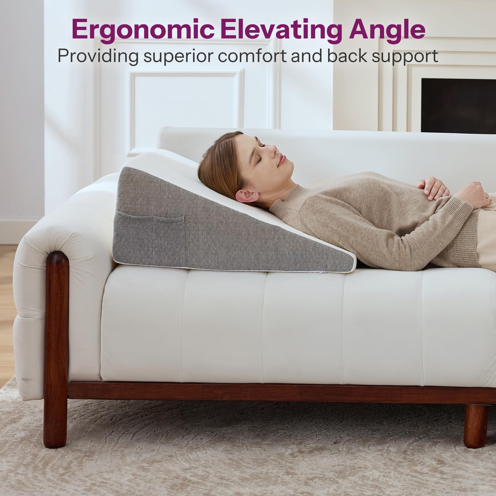 Bed Wedge Pillow with Foam Top for Sleeping, 10 Inch Elevated Support Triangle Pillow for Reading and Rest, Bed Pillow for Legs and Back Support with Washable Cover