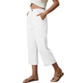 thumbnail image 4 of Women's Linen Cropped Pants Elastic Waist Wide Leg Summer Causal Capris, S, 4 of 4