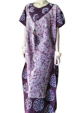Mogul Women Purple Printed Summer Cotton Cover Up Comfortable Lounger Housedress Maxi Caftan Dresses 2xl