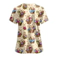 thumbnail image 7 of GEWSEY Easter Scrub Tops Women Cute Bunny Colorful Eggs Print Nursing Scrubs Plus Size V Neck Short Sleeve Nurse Uniform (Khaki, L), 7 of 7
