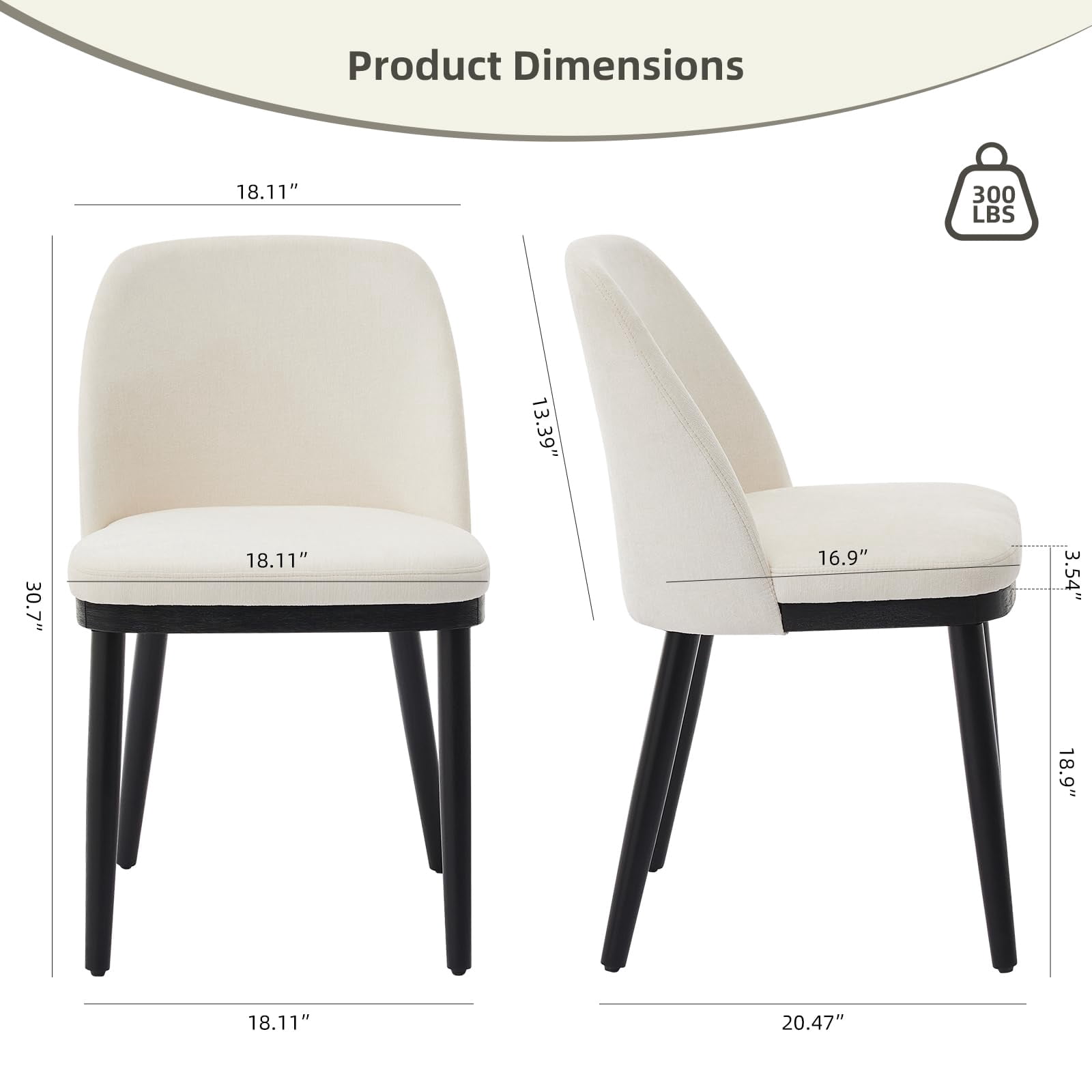 GARVEE Upholstered Dining Chairs Set of 2,Modern Linen Accent Chair with Curved Backrest&Wooden Legs for Kitchen,Home,Restaurant,White