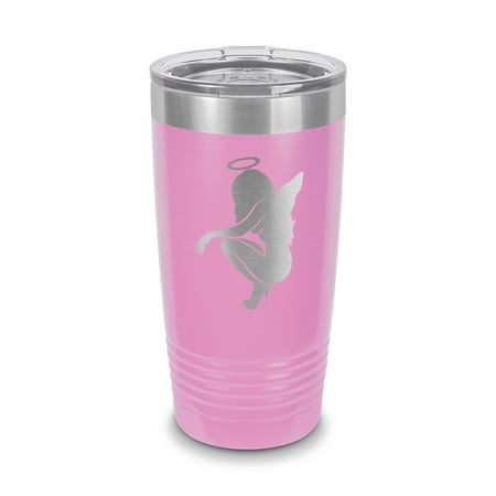 

Kneeling Sexy Angel Tumbler 20 oz - Laser Engraved w/ Clear Lid - Stainless Steel - Vacuum Insulated - Double Walled - Travel Mug - good girl girls - Light Purple
