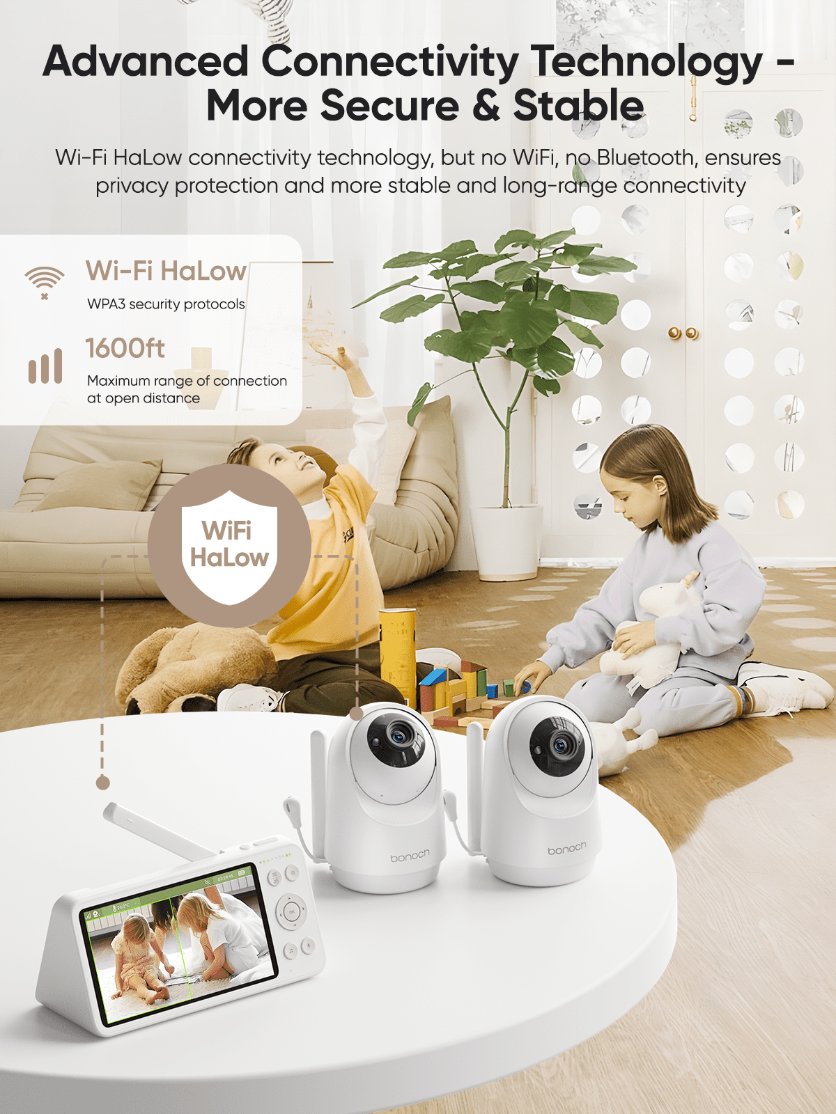 1440p Baby Monitor with 2 Cameras and 5.5'' Split Screen 240h Lasting No WiFi