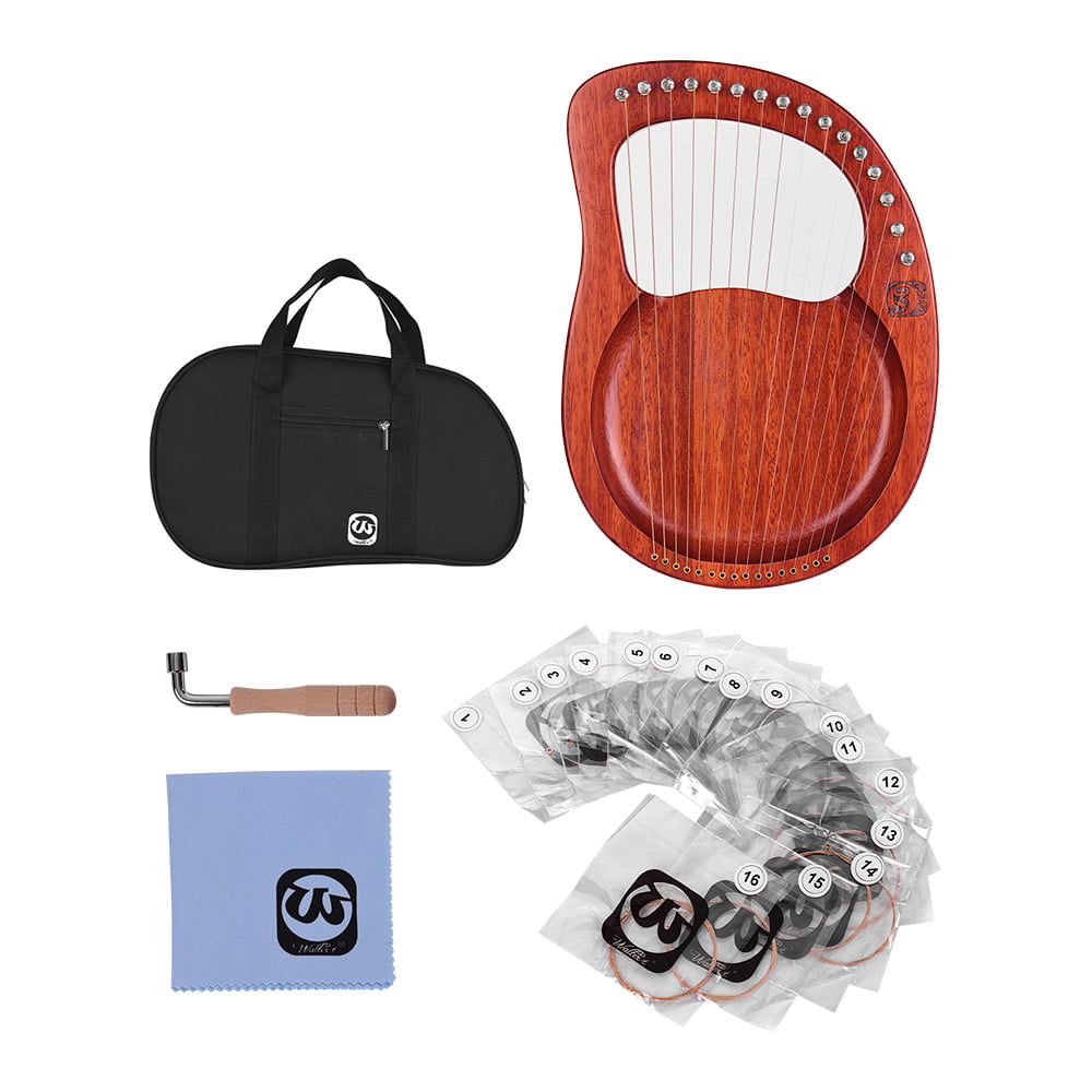 Walter.t Wooden Lyre Harp 10-String Nylon Strings Spruce Topboard Rubber Wood Backboard String Instrument with Carry Bag WH02