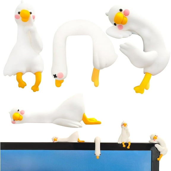 4 Pcs Lazy Duck Computer Decorations, Cute Statue Mini Goose Figurines for Computer Decor, Office and Home Desk Ornament