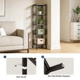 thumbnail image 4 of Multifunctional Bamboo Storage Shelf with Slatted Shelves Standing Towel Rack, 5 Tier Shelving Unit Corner Rack for Bathroom Entryway Bedroom Kitchen Living Room Balcony, 4 of 7