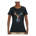 thumbnail image 2 of Wild Bobby, Colorful Paint Splatter Deer Head, Animal Lover, Womens Graphic Tees, Black, Small, 2 of 3