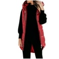 thumbnail image 2 of HOMBOM Red Puffer Vest for Women Fashion Hooded Jackets with Pockets Lightweight Gilet Full Zip Long Womens, 2 of 9