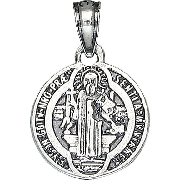 Sterling Silver Saint Benedict Medal Reversible Charm Pendant Necklace Antique Finish with 18 Inch Chain