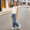 thumbnail image 6 of Auroural Toddler Girls Clothes 2T - 3T Girls Ruffle Sleeve Drawstring Crop Tops with Cute Embroidery - Casual Summer T-Shirt for Kids 2-10 Years, 6 of 7