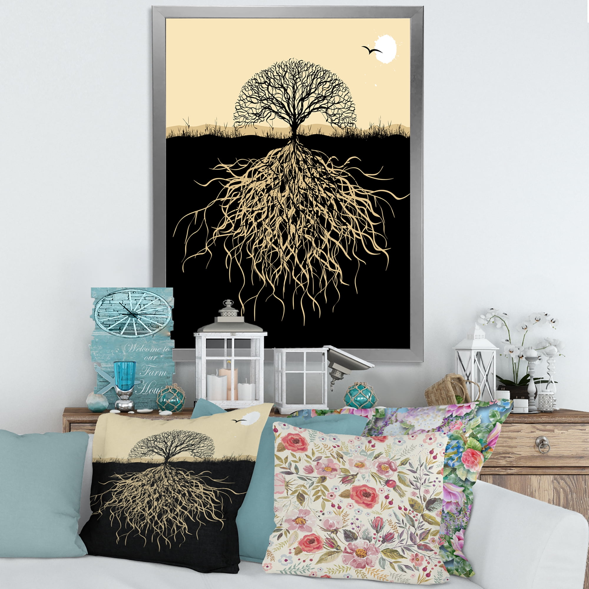 Designart 'Tree Silhouette With Underground Roots' Traditional Framed Art Print