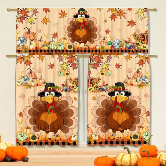 Thanksgiving Kitchen Curtains for Windows, Thanksgiving Decorations Turkey Valances, Thanks Turkey Curtains and Valances Set Harvest Decor for Cafe Living Room