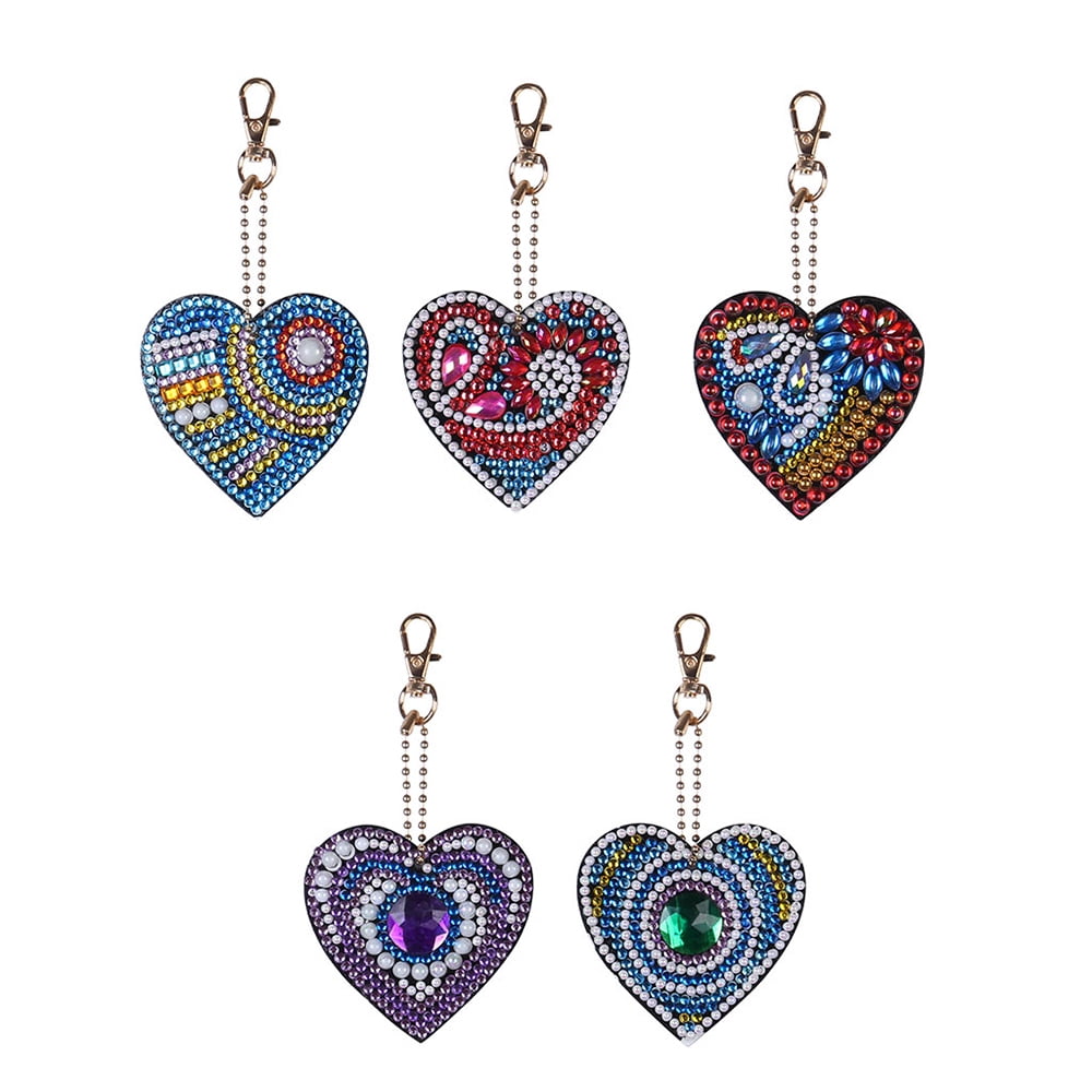 5pcs/set DIY Full Drill Diamond Painting Love Heart Keychain Key Ring Gift Craft 