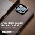 thumbnail image 2 of Genuine Leather Case for iPhone 16 Pro (6.3 inch), Vintage Crazy Horse Leather Case with Stand, Magnetic Phone Case with Camera Frame Holder, MagSafe Compatible, 2 of 5
