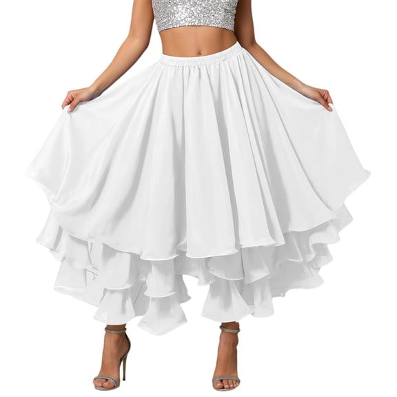 XAOFW Women's Skirts Carnival Solid Color Flowy High Waist Tiered Puffy Casual Dance Skirt Stage Performance Versatile Trendy Skirts