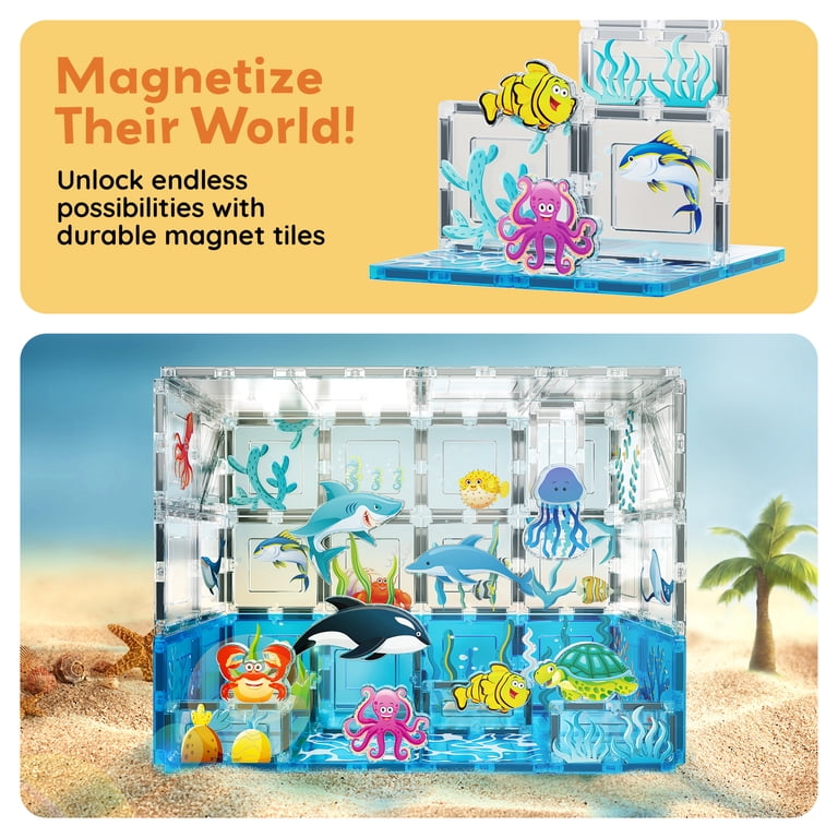 PICASSO TILES, Magnetic Tiles for Kids, 52PCS, Marine Animal Theme
