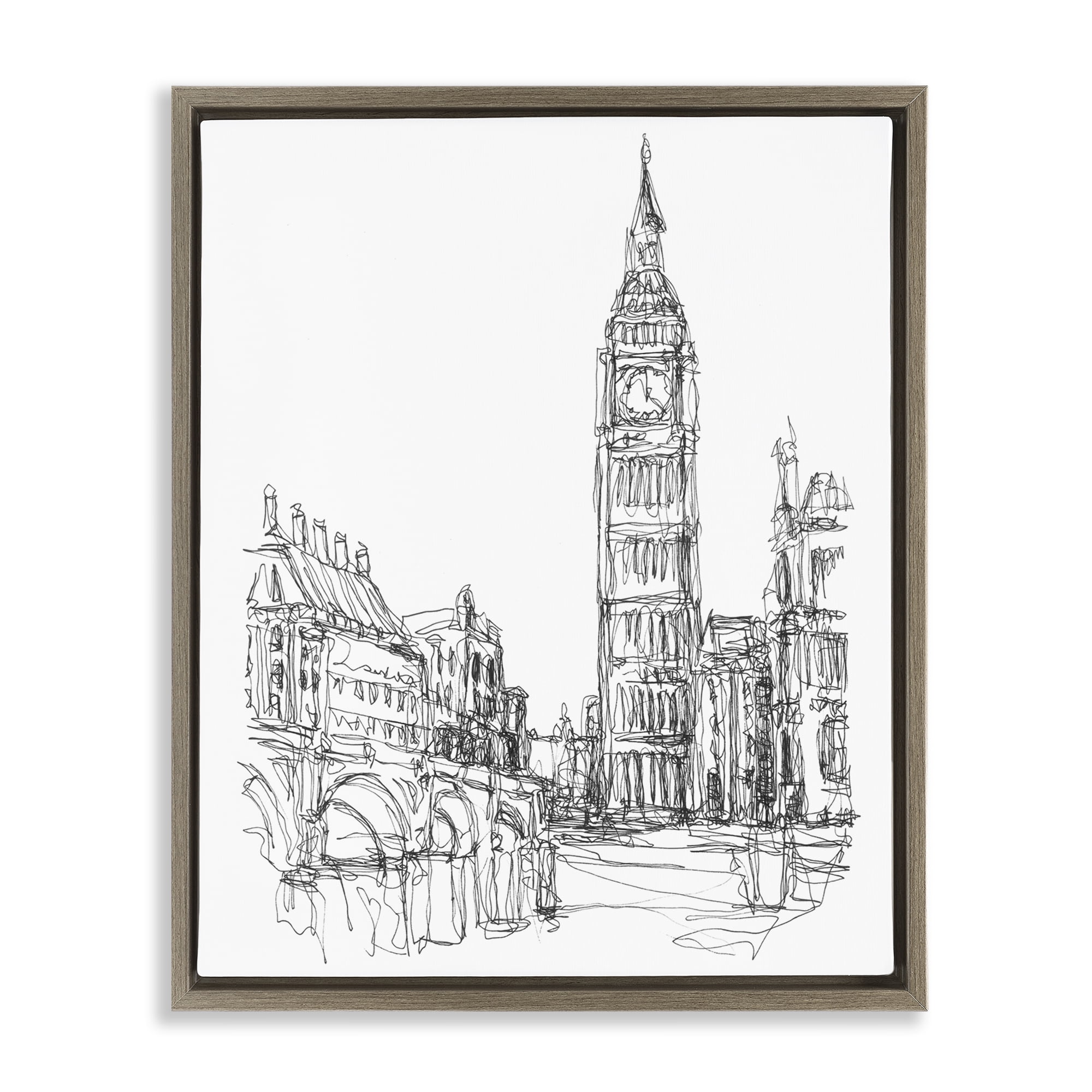 Stupell Industries Parisian Cityscape Sketch Brown Framed Floater Canvas Wall Art design by Ethan Harper 31 x 25