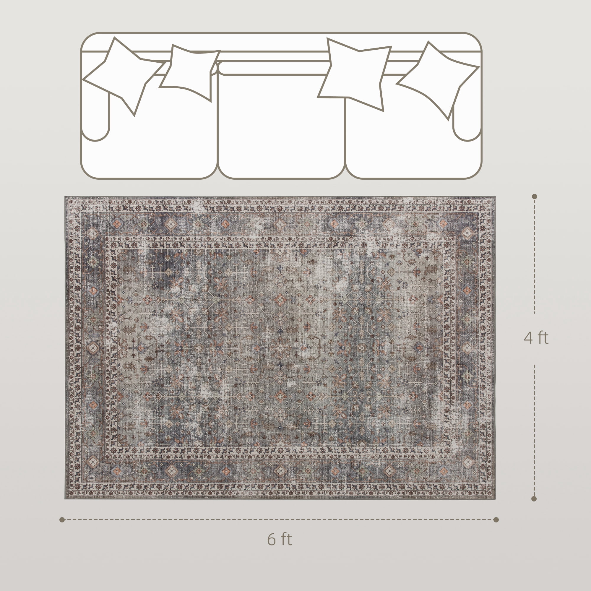 Area Rug 72"x47.6" Chenille Soft Non-Slip TPR Backing Machine Washable Rug for Living Room Bedroom