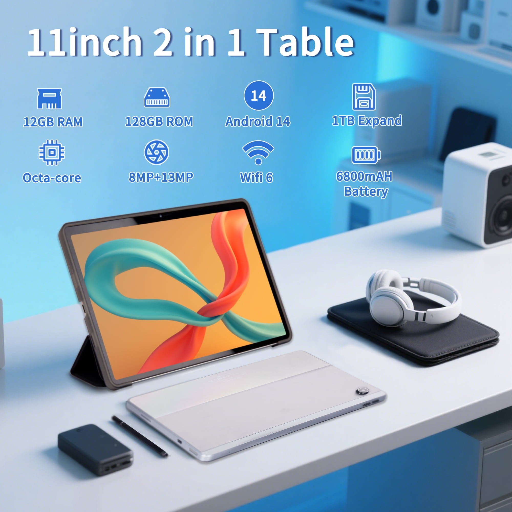 11inch 2K Tablet Android 14 with Octa-Core Processor,12GB