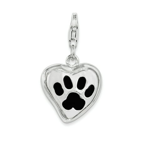 925 Sterling Silver Dog Tag - 925 Sterling Silver Rh Enameled Heart Dog Paw Print Pendant Charm Necklace Animal Gifts For Women For Her