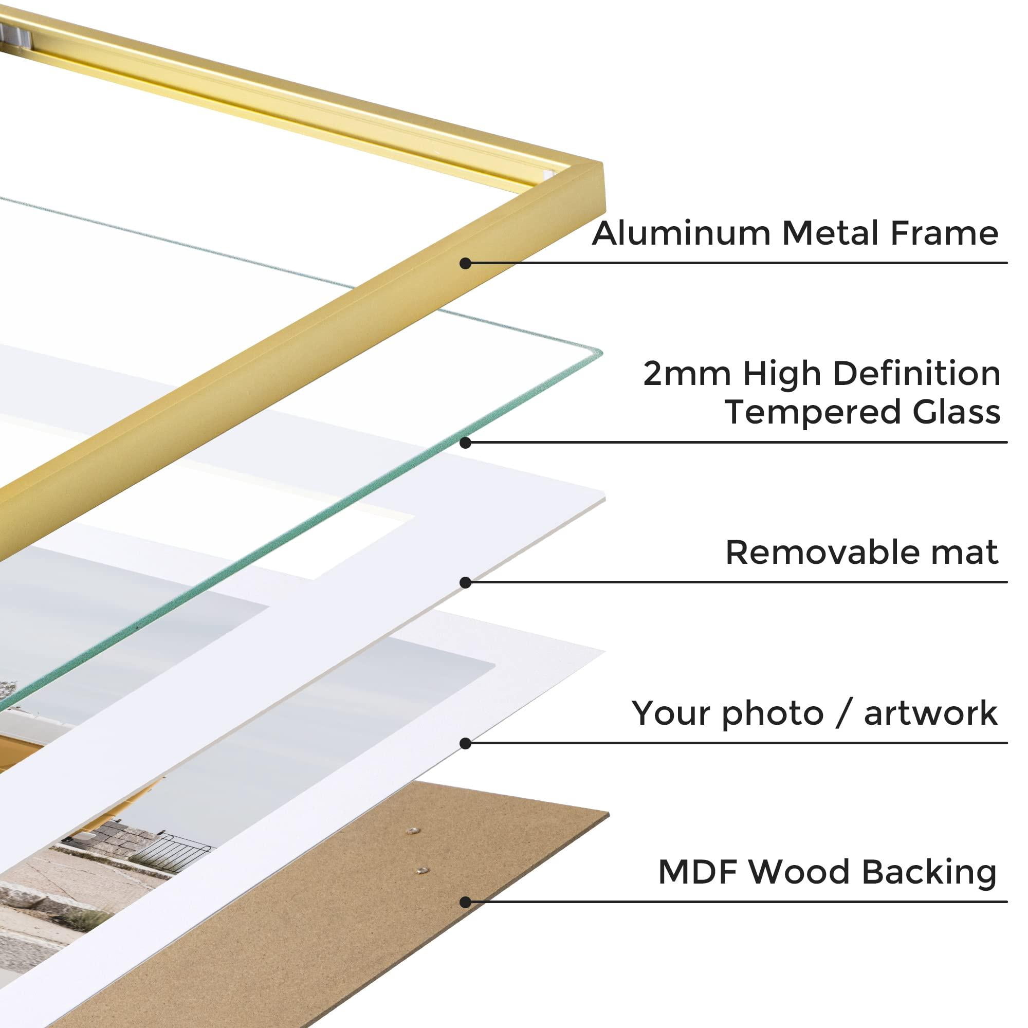 Fun Memories 3 Pack 12x16 Aluminum Metal Picture Frame, Display Photos 9x12 with Mat, Gold