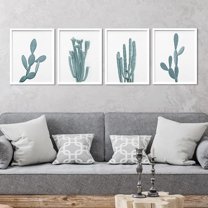 PixonSign Framed Wall Art Pastel Teal Southwest Desert Cactus Print, Set of 4 Nature Succulent Plants Wall Decor Prints, Botanical Floral Wall Décor, Rustic Home Artwork - 11"x14" White