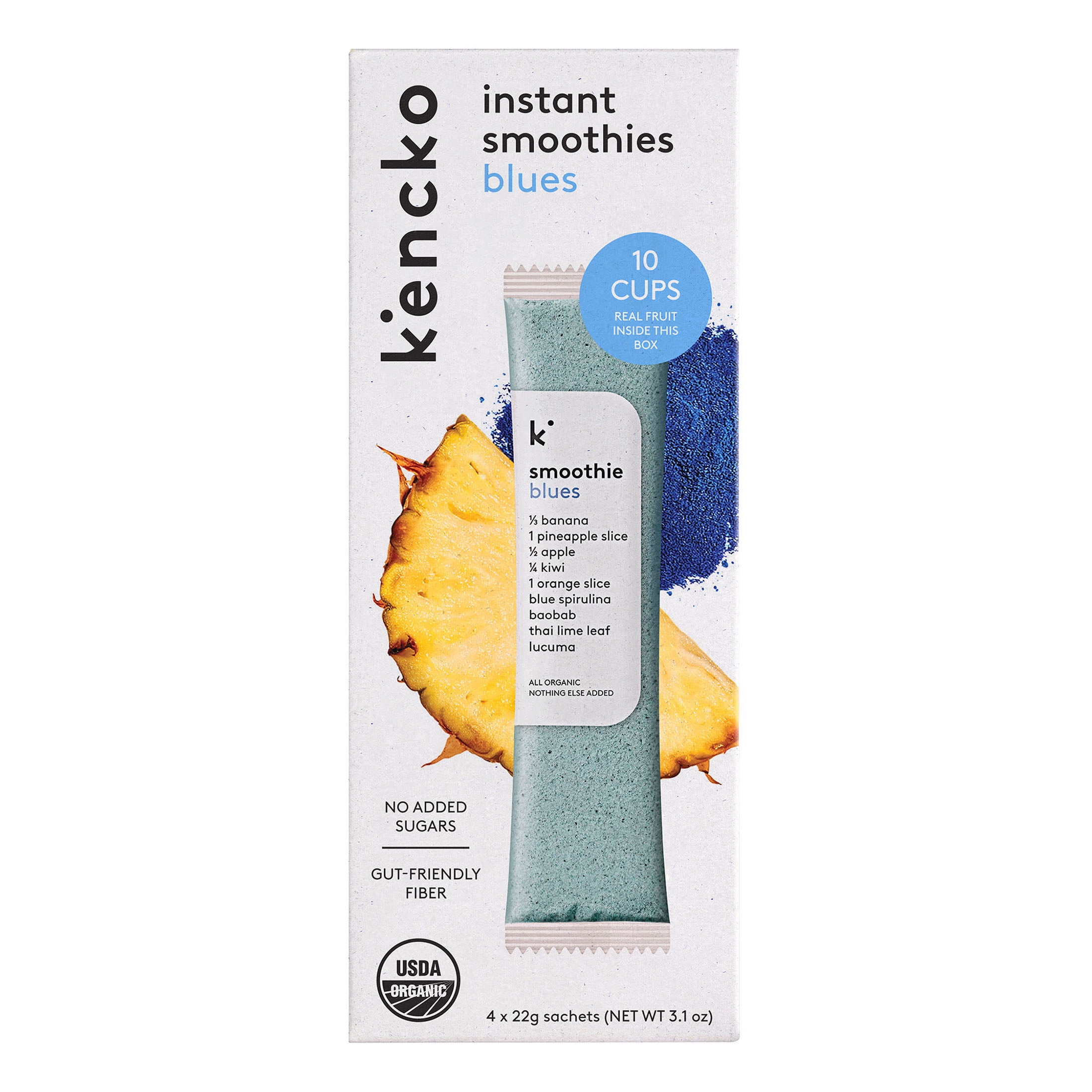 Kencko Blues Organic Instant Fruit & Veggie Smoothies, Powdered Drink Mix, .78 oz, 4 Pack