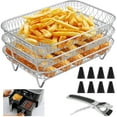thumbnail image 3 of Wekvgz 12pcs Air Fryer Accessories 3 Layer Stacking Air Fryer Grill Rack Stainless Steel Dehydrator Rack Rectangular with 8 Silicone Feet 1 Anti-Scald Clip for Double Basket Air Fryer Oven, 3 of 11