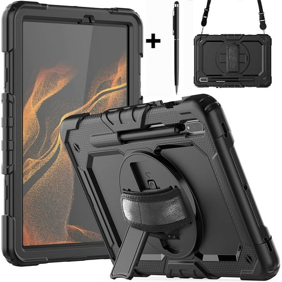 For Samsung Galaxy Tab S8 Plus/S7 Plus/S7 FE 5G Case 12.4 inch with Screen Protector S Pen Holder, Heavy Duty Protective Cover with Stand Hand/Shoulder Strap/Stylus Pen