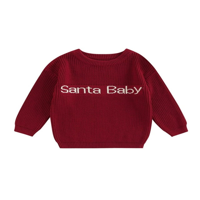 Bébé bébé Pull de Noël Lettre Impression Manches Longues Cou Lâches Tricots Automne Hiver Tops