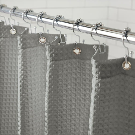 GORILLA GRIP Waffle Shower Curtain, Thick Weighted Fabric, Wrinkle and Rust Resistant, Classic Hotel Quality Design, Machine Wash, 72x78, Gray