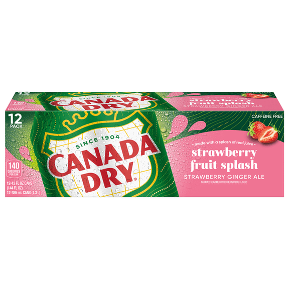 Canada Dry Strawberry Fruit Splash Ginger Ale Soda, 12 fl oz Cans – 12-Pack