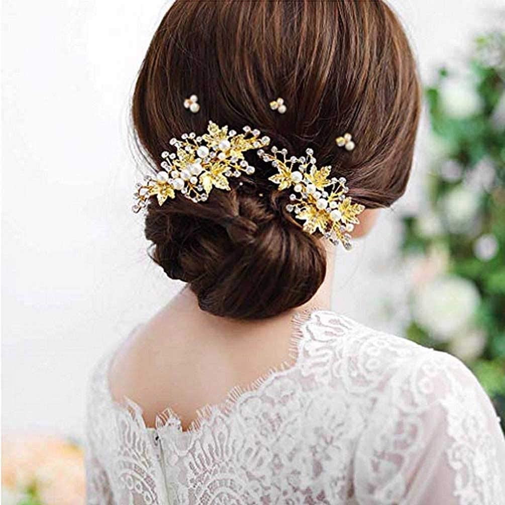 Bride Crystal Pearl Wedding Hair Clips Gold Leaf Bridal Hair Pins Set  Accessories Headpieces for Women and Girls (Pack of 5) | Walmart Canada