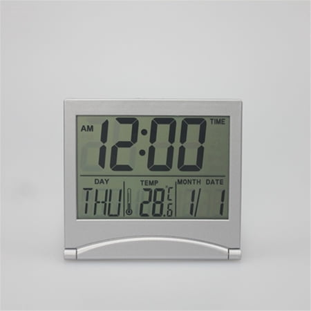 2 pack Digital Travel Alarm Clock - Foldable Calendar Temperature Timer Clock - Large Number Display, Compact Desk Clock for All Ages（Battery not included）