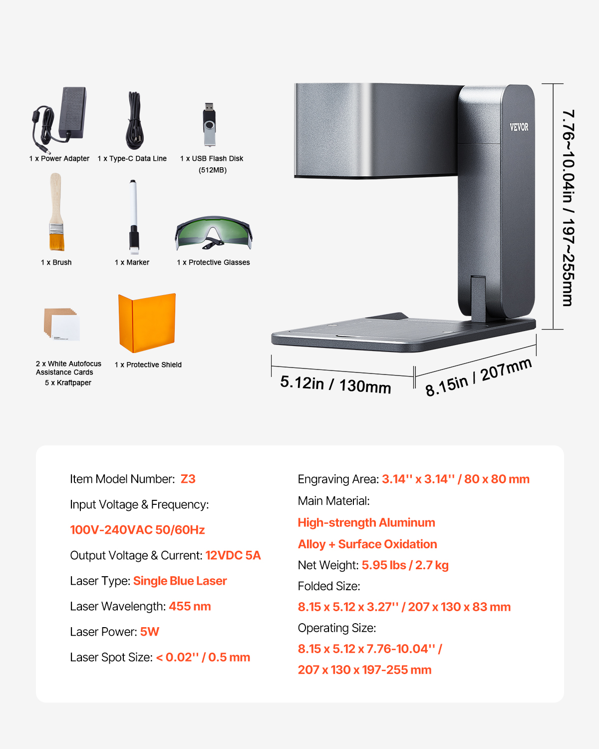 VEVOR Portable Laser Engraver Basic Set, 600 mm/s High Speed, 5W Handheld