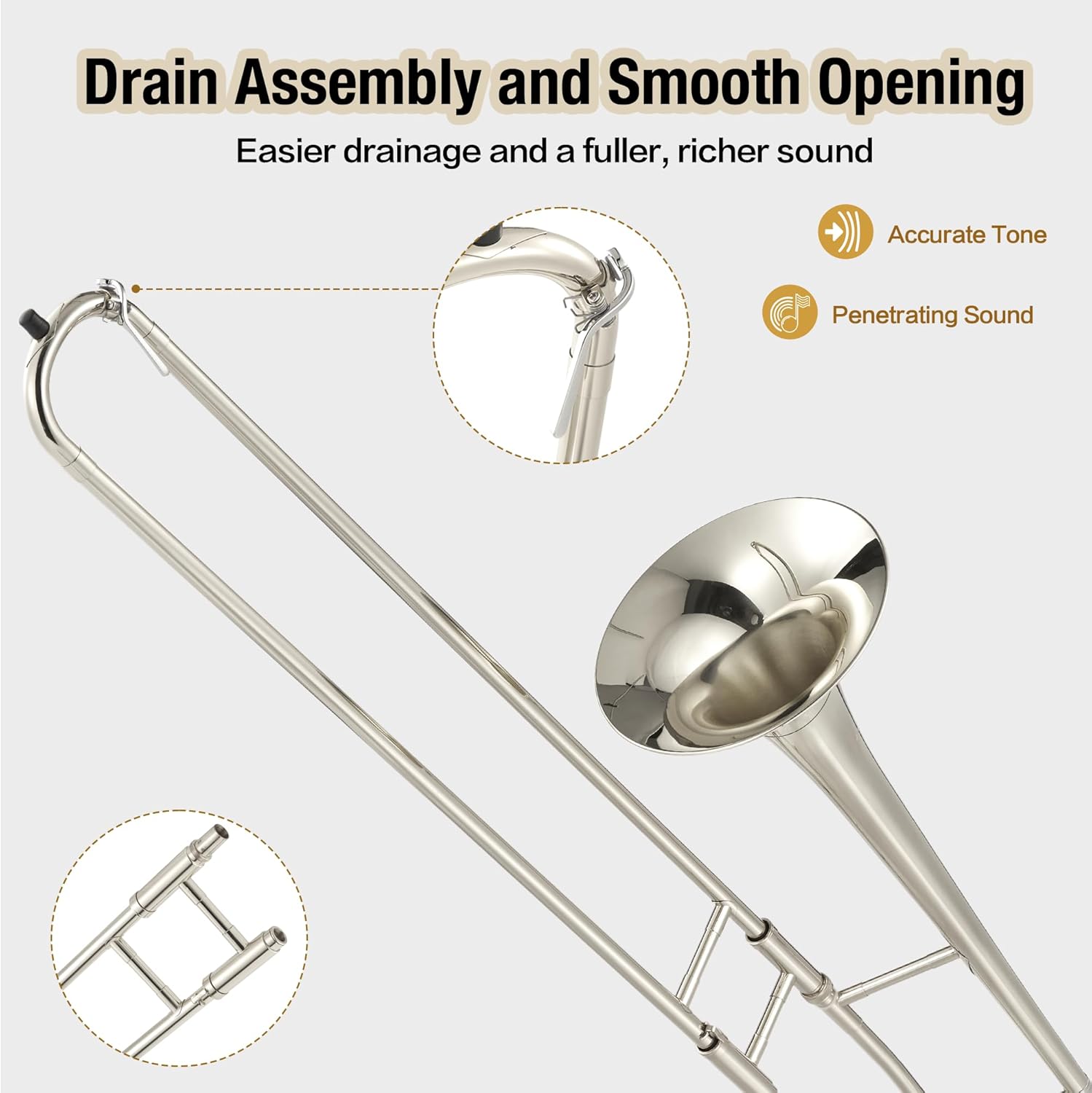 B-Flat Alto Trombone, Nickel-Plated Brass with Mouthpiece, Case, Cleaning Cloth, Gloves & Cleaning Rod, Professional Trombone for Beginners and Musicians