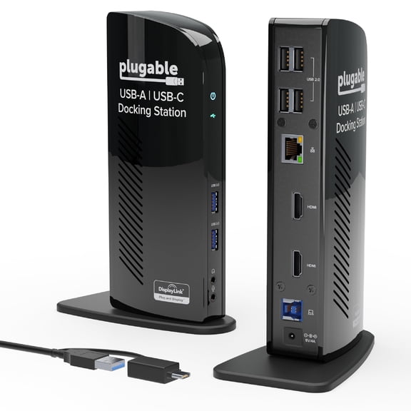 Plugable Universal Laptop Docking Station Dual HDMI Monitor for Windows and Mac (Driver Required), USB 3.0 or USB-C, 2X HDMI, Gigabit Ethernet, Audio, 6 USB Ports (UD-3900)