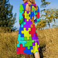 thumbnail image 3 of Casse-Tête Motif Coloré Robe Élégante Douce Femmes Coréenne Kawaii Col Carré Casse-Tête Motif Coloré, 3 of 5