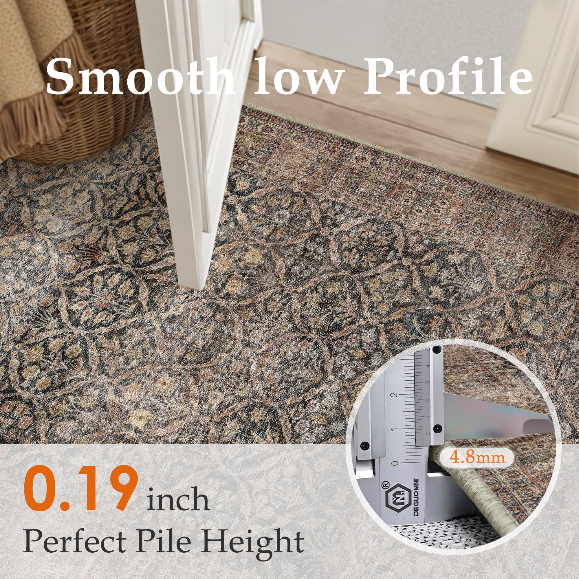 BERTHMEER 4'x6' Washable Area Rugs for Entryway Entrance Kitchen Bedroom Office Rugs Non Slip Vintage Traditional Oriental Distressed Throw Rugs,Navy Blue