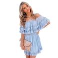 thumbnail image 1 of Saodimallsu Womens Flowy Off Shoulder Dress Ruffle Smocked Square Neck Mini, 1 of 4