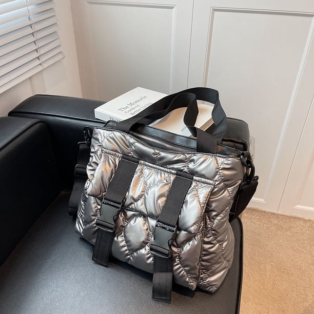 Bolsa de hombro para mujerbandolera informal de nailon con relleno de algodóngrande (plateado) Likrtyny Para Estrenar
