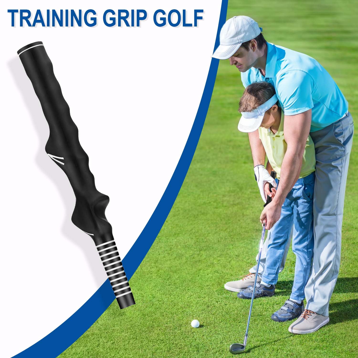 Quanmin 2 PCS Right-Hand Golf Training Grip Handle Grip Train Anti-Slip Golf Wrist Trainer Swing Grip Practice Aid Golfing Swing Trainers Accessories for Men/Women Club, Black